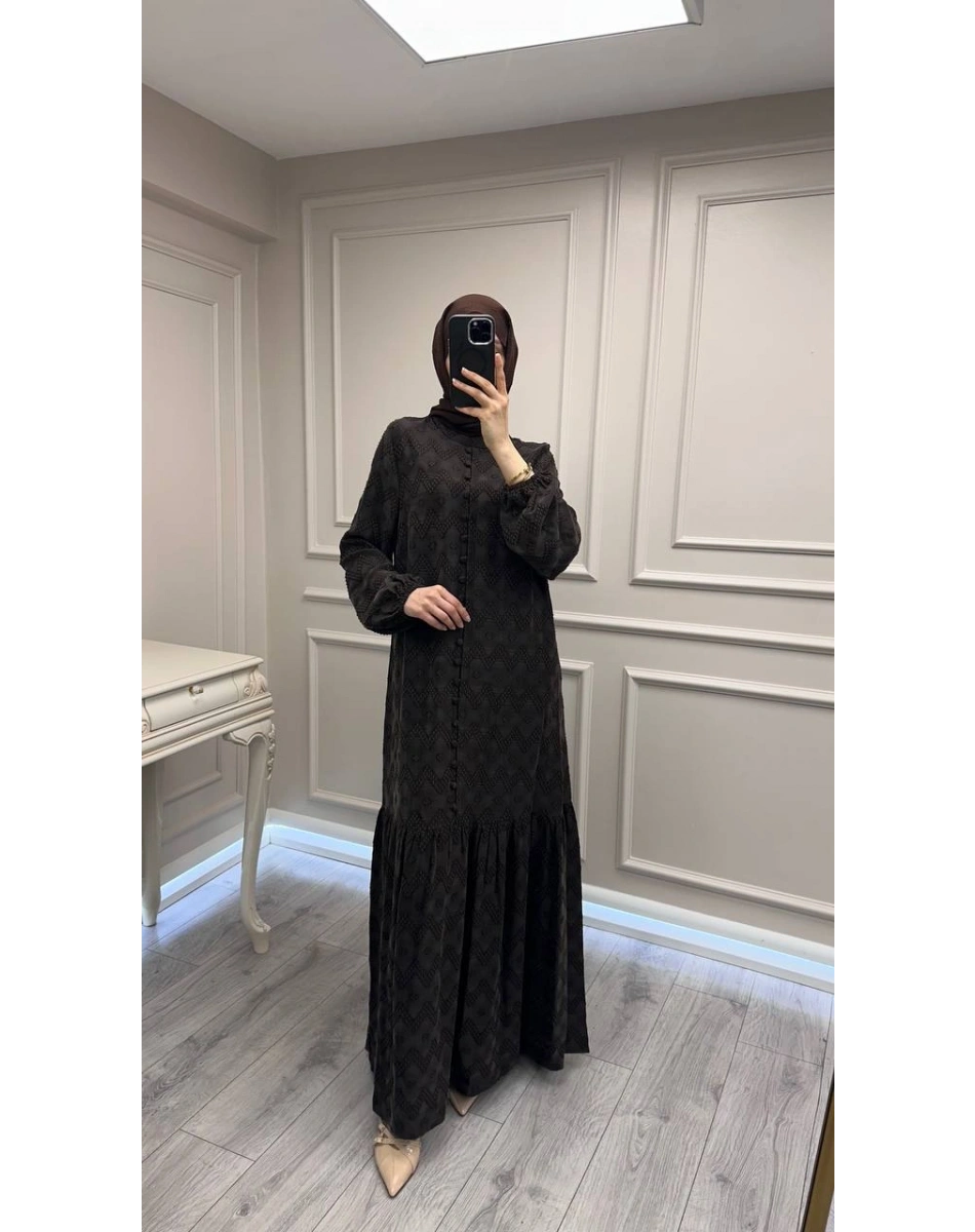 Nuss Triko 26Y2026 Kahve Önü Düğme Detaylı Elbise