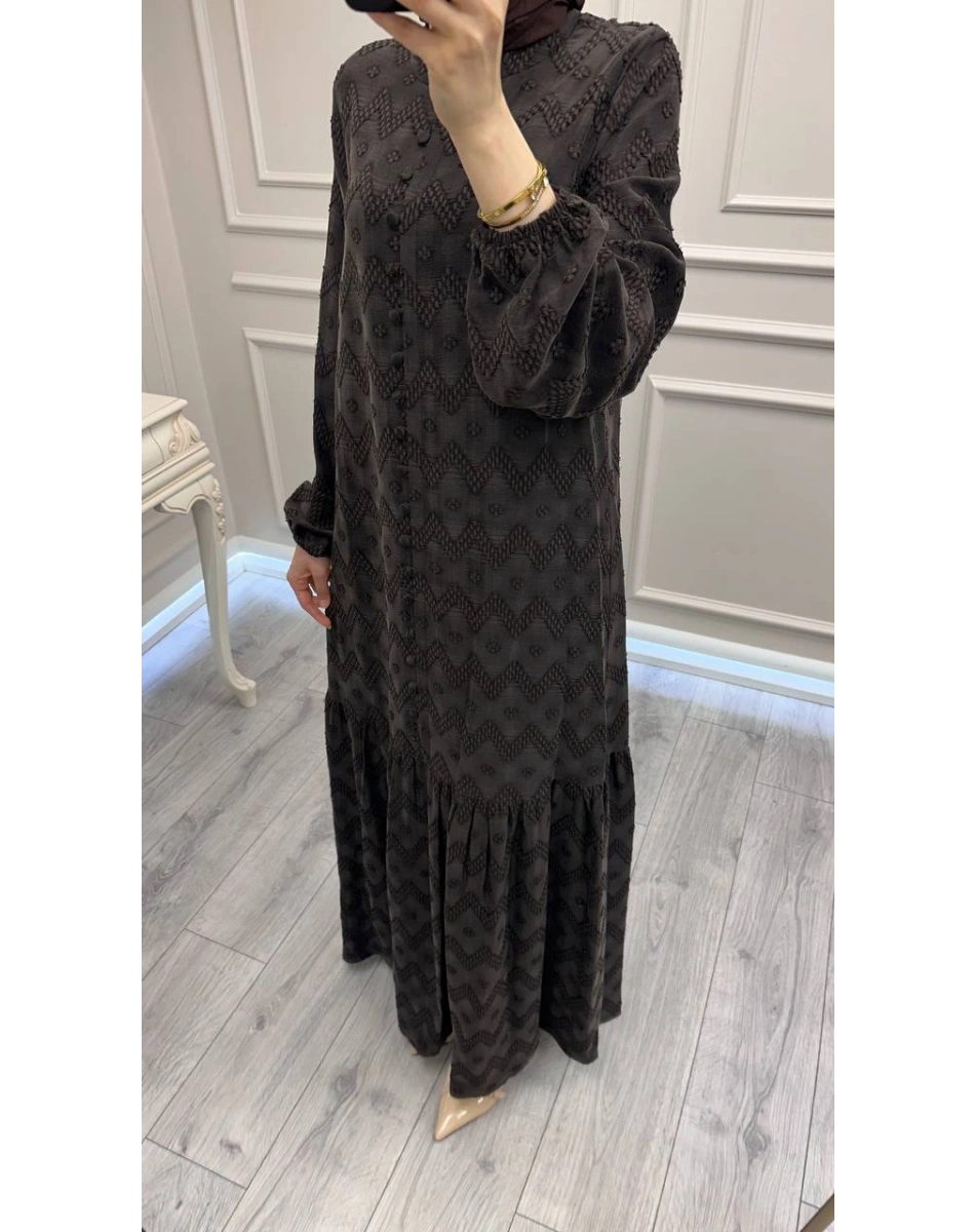 Nuss Triko 26Y2026 Kahve Önü Düğme Detaylı Elbise