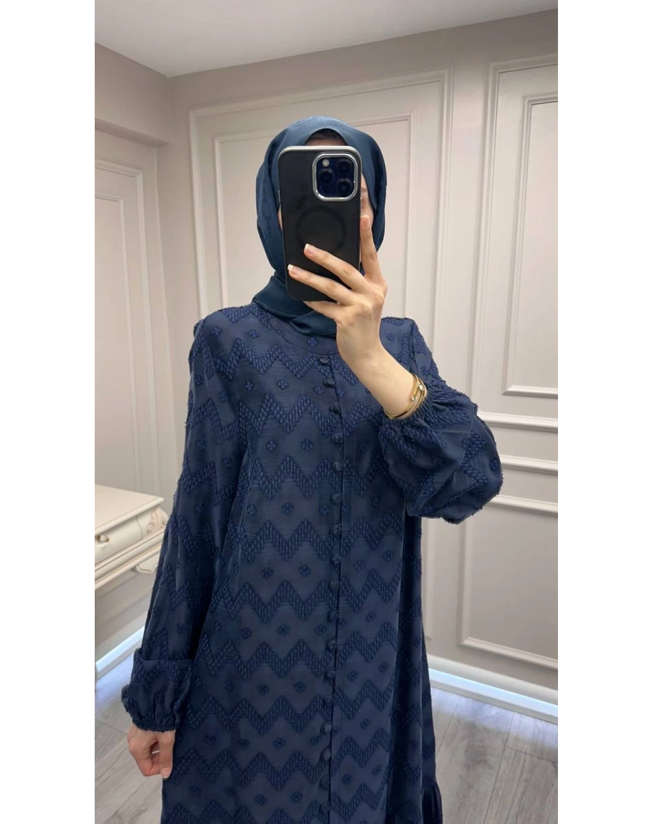 Nuss Triko 26Y2026 Lacivert Önü Düğme Detaylı Elbise