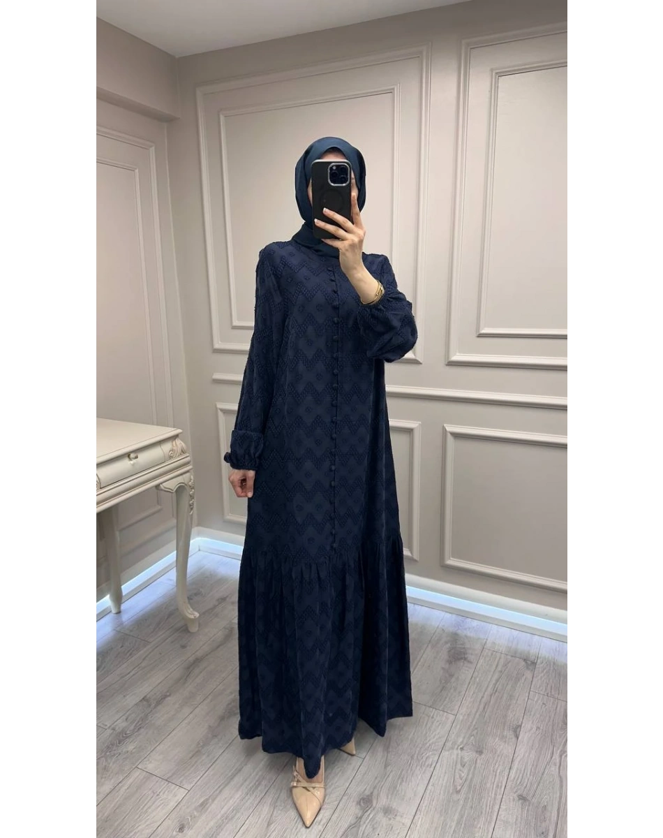 Nuss Triko 26Y2026 Lacivert Önü Düğme Detaylı Elbise