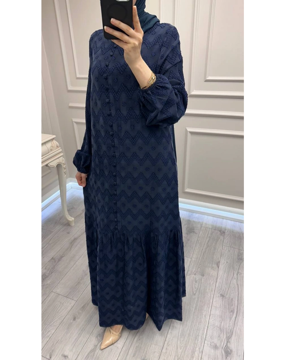 Nuss Triko 26Y2026 Lacivert Önü Düğme Detaylı Elbise