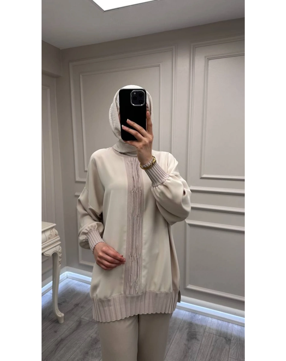 Ghisa 3630T4422 Bej Etek Ucu Ve Önü Merserize Detaylı Tunik