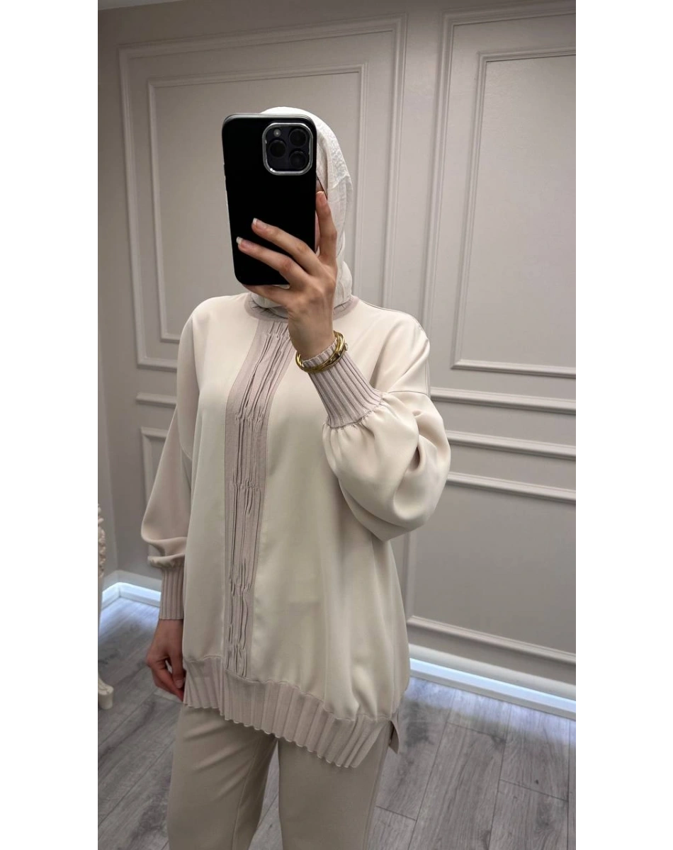 Ghisa 3630T4422 Bej Etek Ucu Ve Önü Merserize Detaylı Tunik