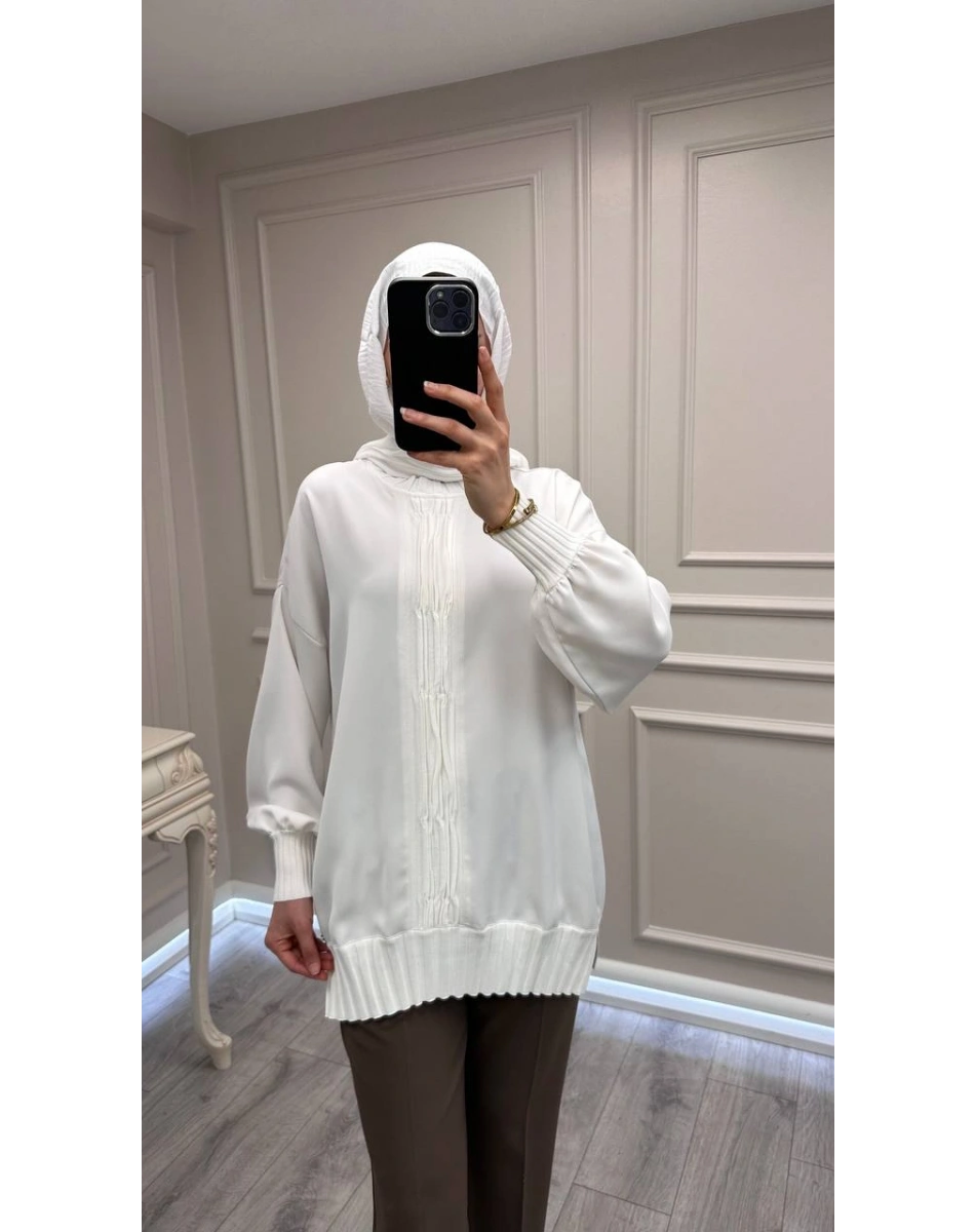 Ghisa 3630T4422 Ekru Etek Ucu Ve Önü Merserize Detaylı Tunik