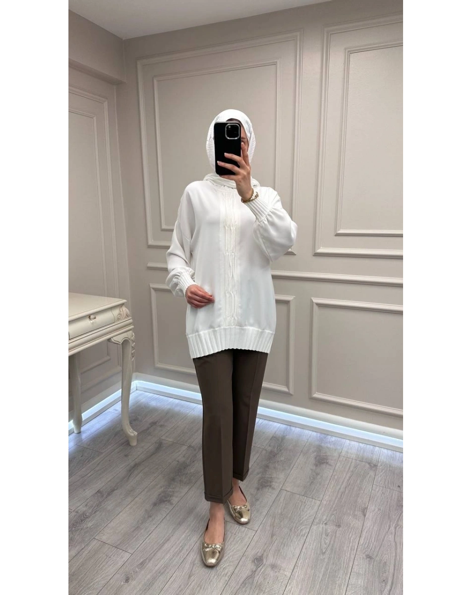 Ghisa 3630T4422 Ekru Etek Ucu Ve Önü Merserize Detaylı Tunik