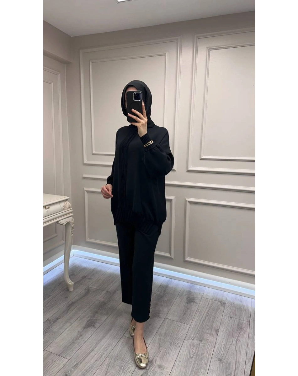 Ghisa 3630T4422 Siyah Etek Ucu Ve Önü Merserize Detaylı Tunik