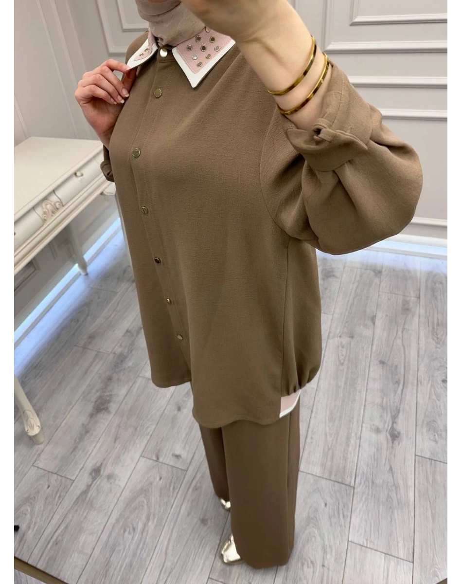 Ghisa 3610T9185 Kahve Yaka Detaylı İkili Takım