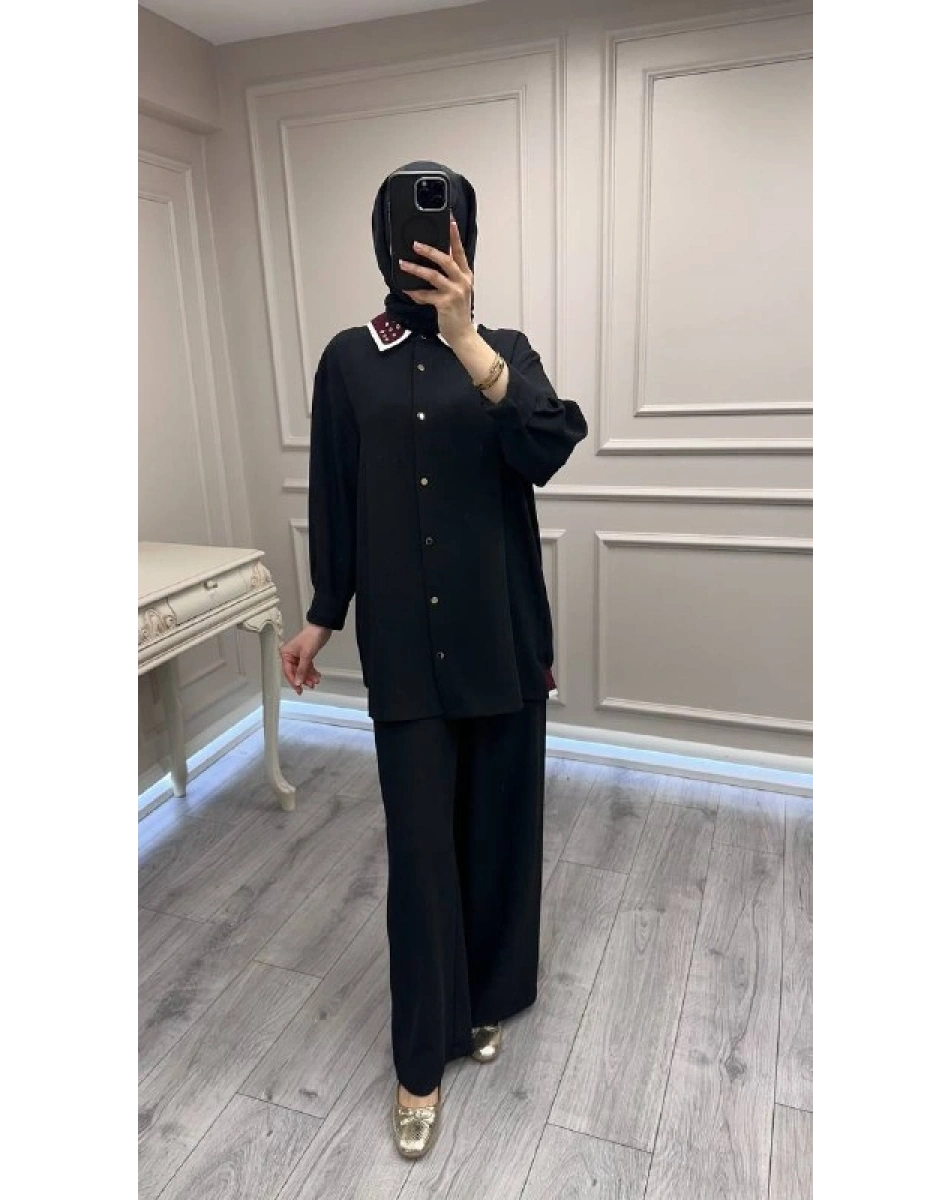 Ghisa 3610T9185 Siyah Yaka Detaylı İkili Takım