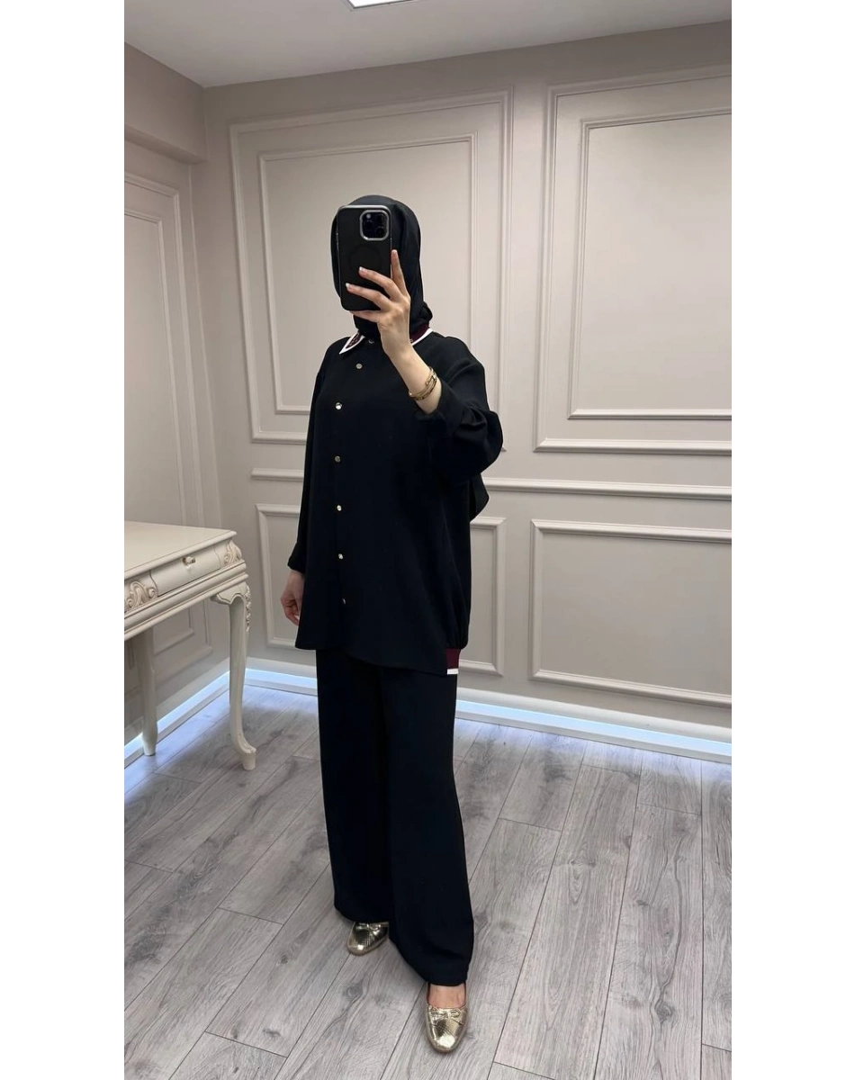 Ghisa 3610T9185 Siyah Yaka Detaylı İkili Takım