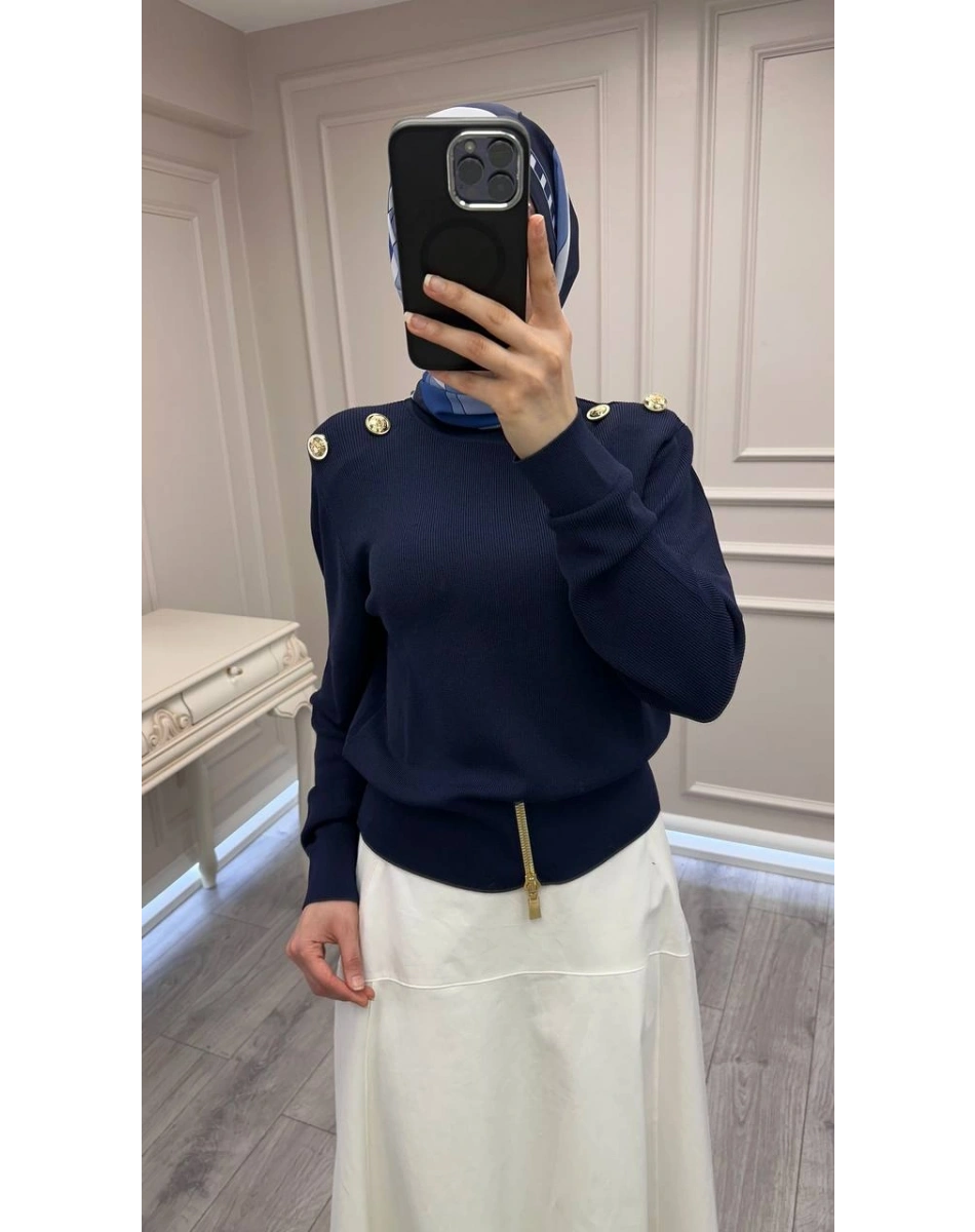 Ghisa 3620T4863 Lacivert Vatkalı Fermuar Detaylı Merserize Tunik