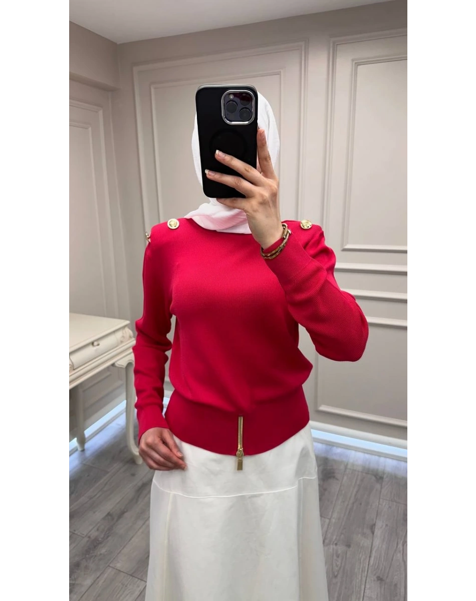 Ghisa 3620T4863 Nar Çiçeği Vatkalı Fermuar Detaylı Merserize Tunik