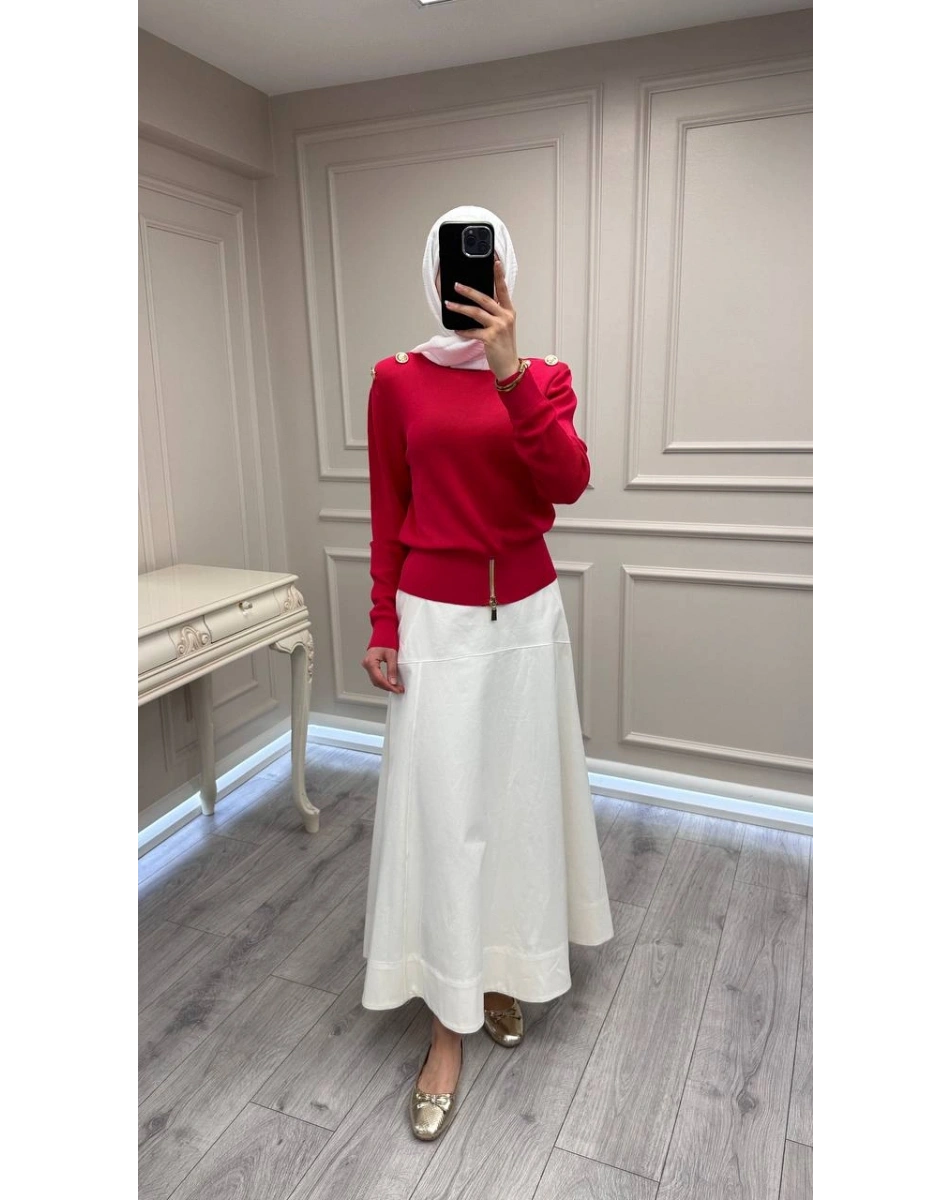 Ghisa 3620T4863 Nar Çiçeği Vatkalı Fermuar Detaylı Merserize Tunik