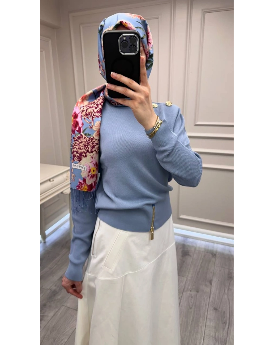 Ghisa 3620T4863 Mavi Vatkalı Fermuar Detaylı Merserize Tunik