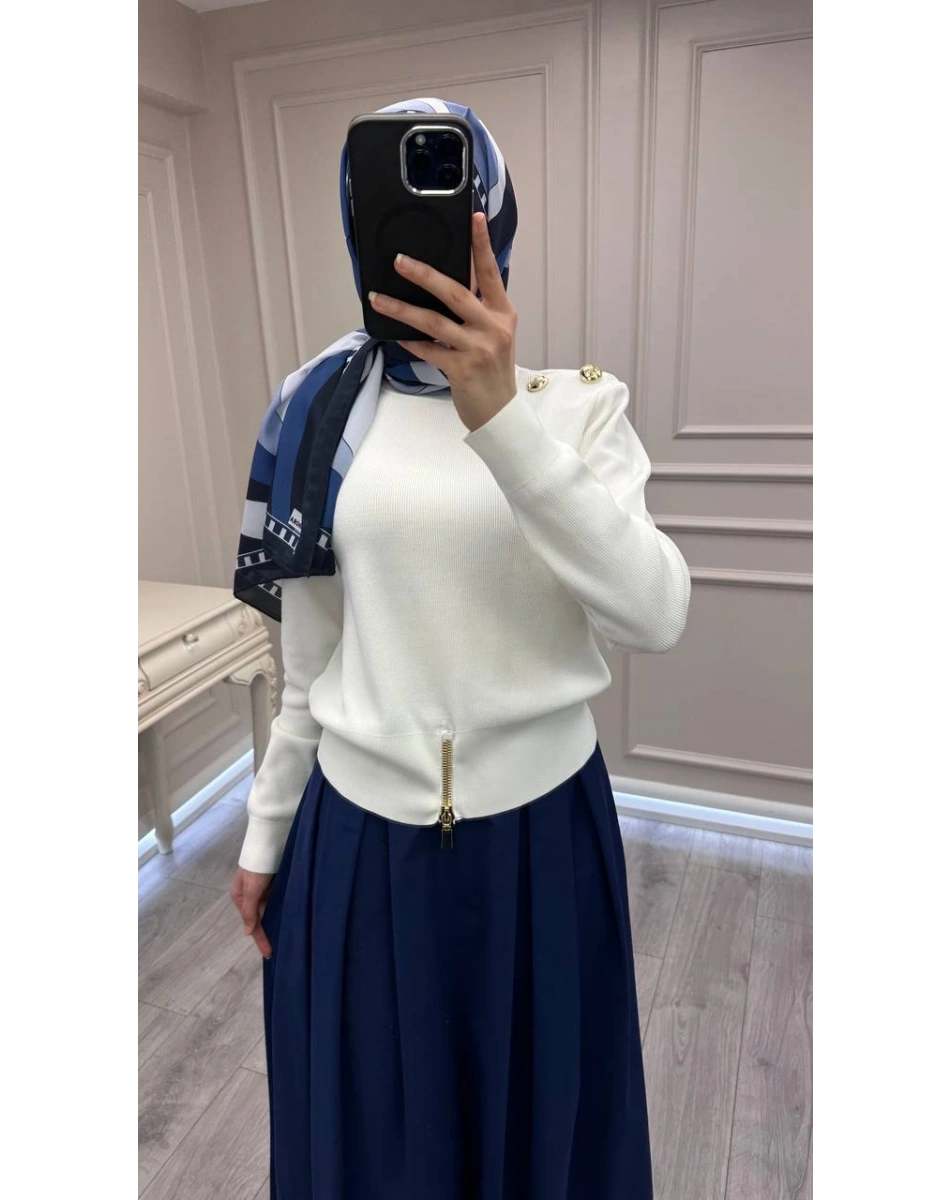 Ghisa 3620T4863 Ekru Vatkalı Fermuar Detaylı Merserize Tunik