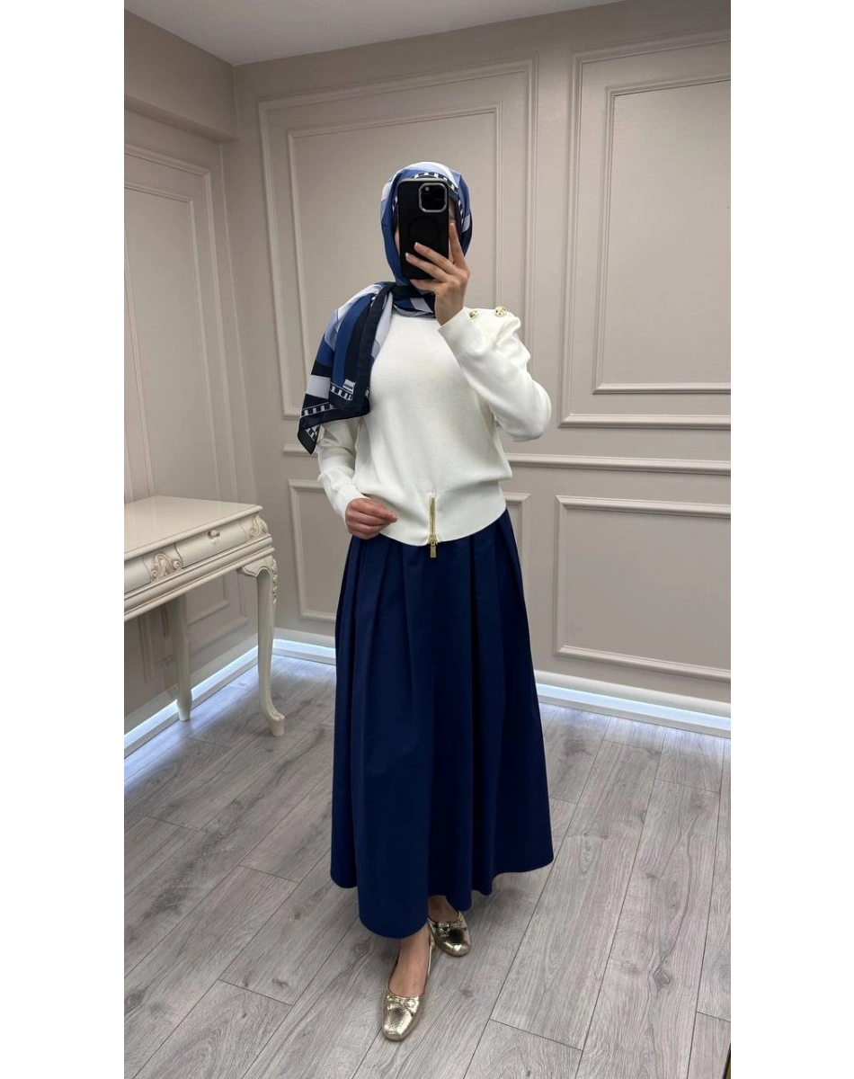 Ghisa 3620T4863 Ekru Vatkalı Fermuar Detaylı Merserize Tunik