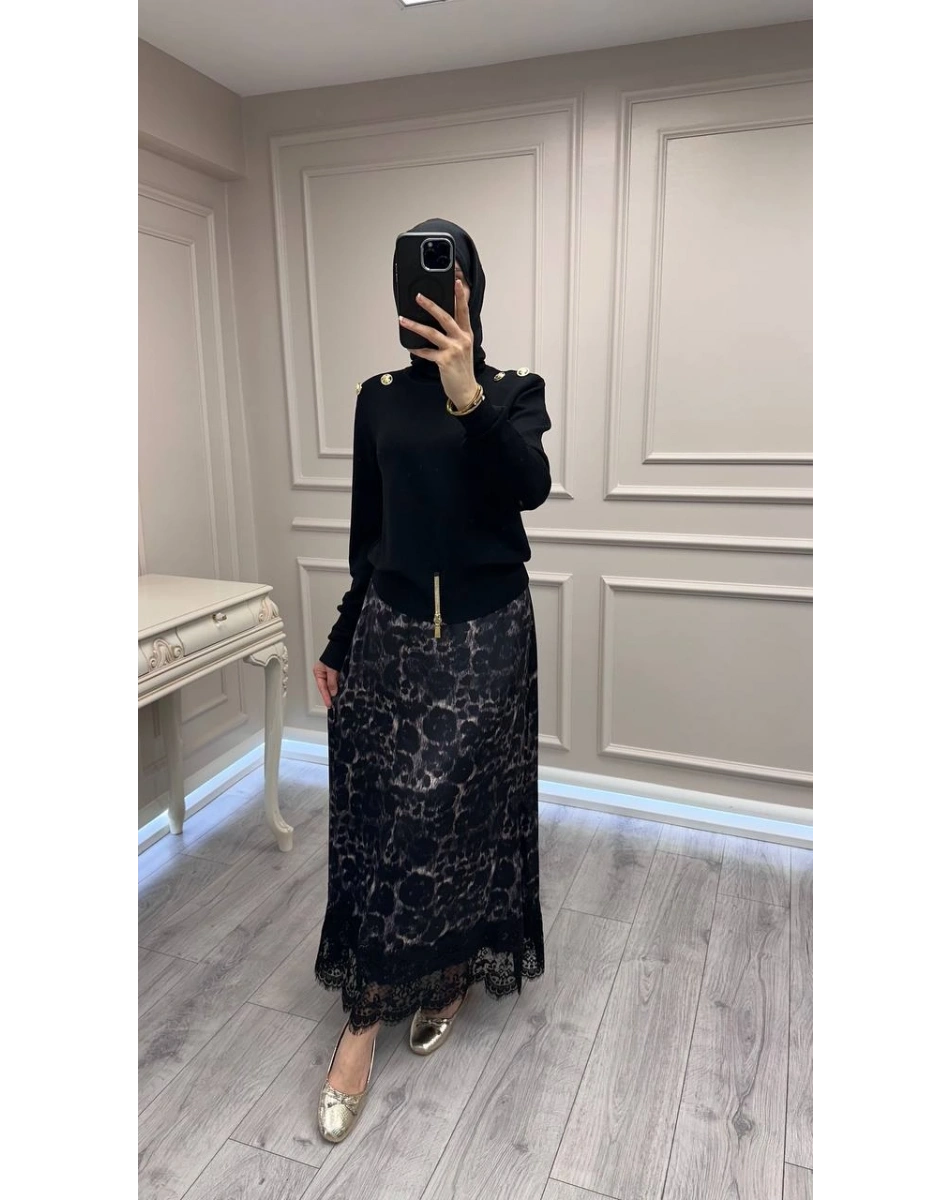 Ghisa 3620T4863 Siyah Vatkalı Fermuar Detaylı Merserize Tunik