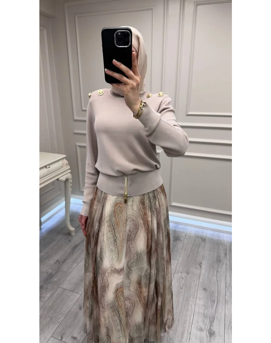 Ghisa 3620T4863 Taş Vatkalı Fermuar Detaylı Merserize Tunik