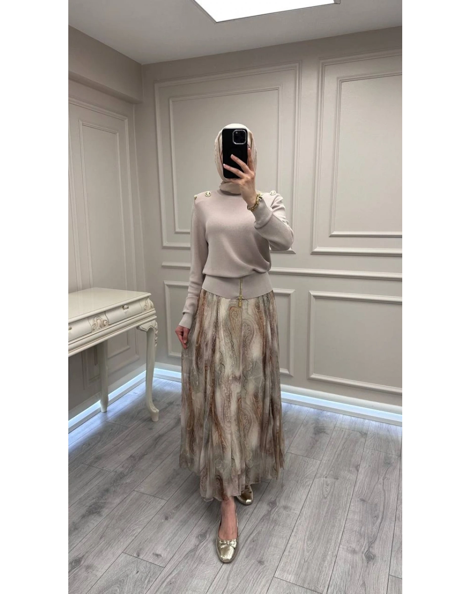 Ghisa 3620T4863 Taş Vatkalı Fermuar Detaylı Merserize Tunik