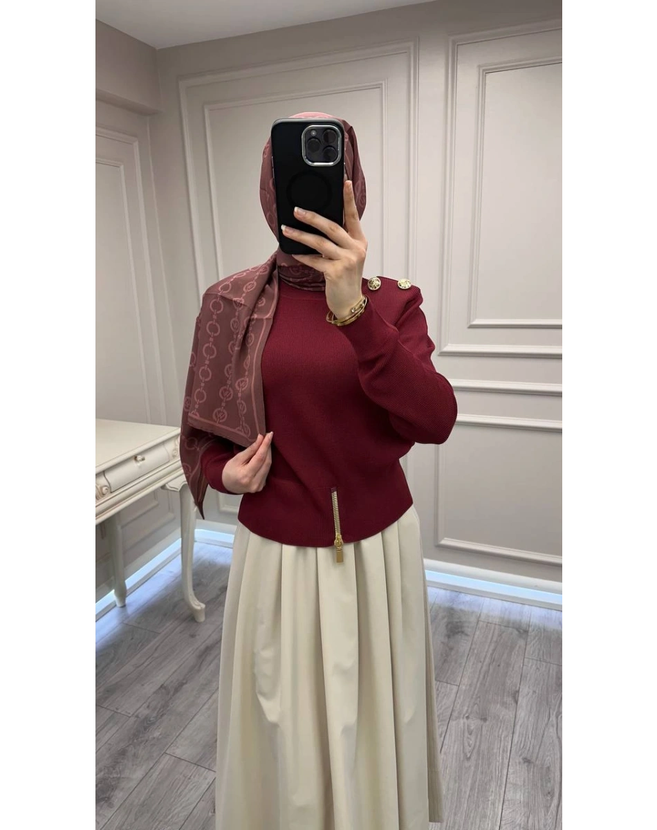 Ghisa 3620T4863 Bordo Vatkalı Fermuar Detaylı Merserize Tunik