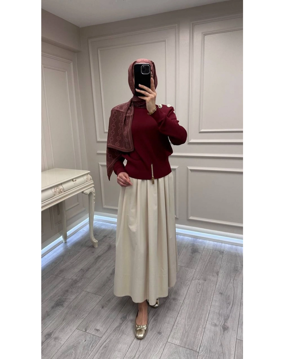 Ghisa 3620T4863 Bordo Vatkalı Fermuar Detaylı Merserize Tunik