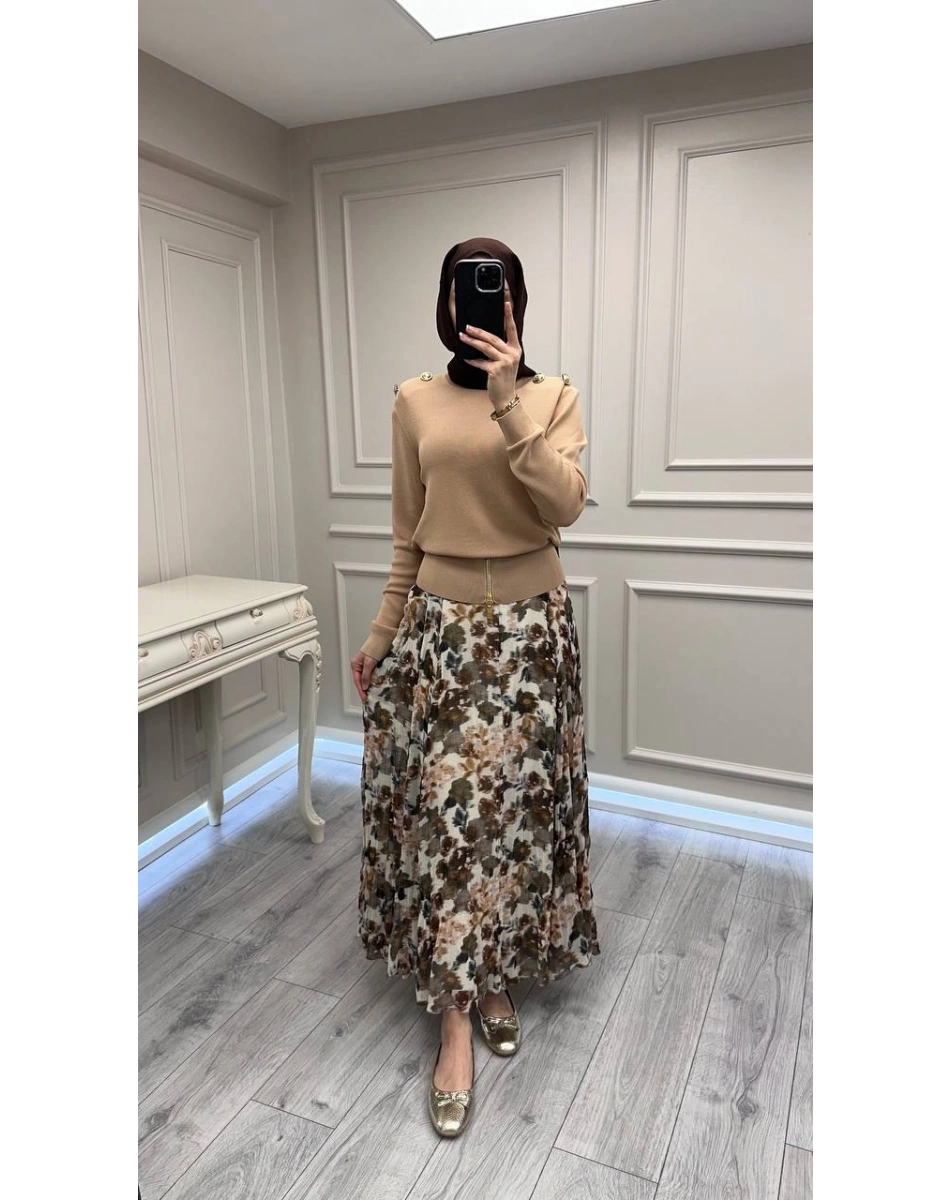 Ghisa 3620T4863 Camel Vatkalı Fermuar Detaylı Merserize Tunik