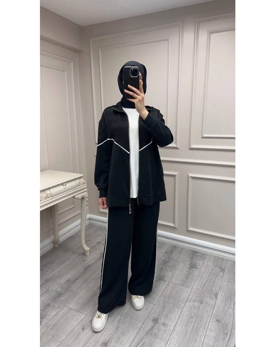 Nuss Triko 26Y1095 Siyah Biye Detaylı Takım