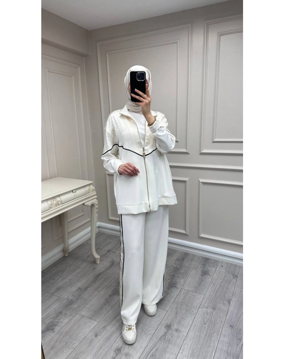 Nuss Triko 26Y1095 Ekru Biye Detaylı Takım