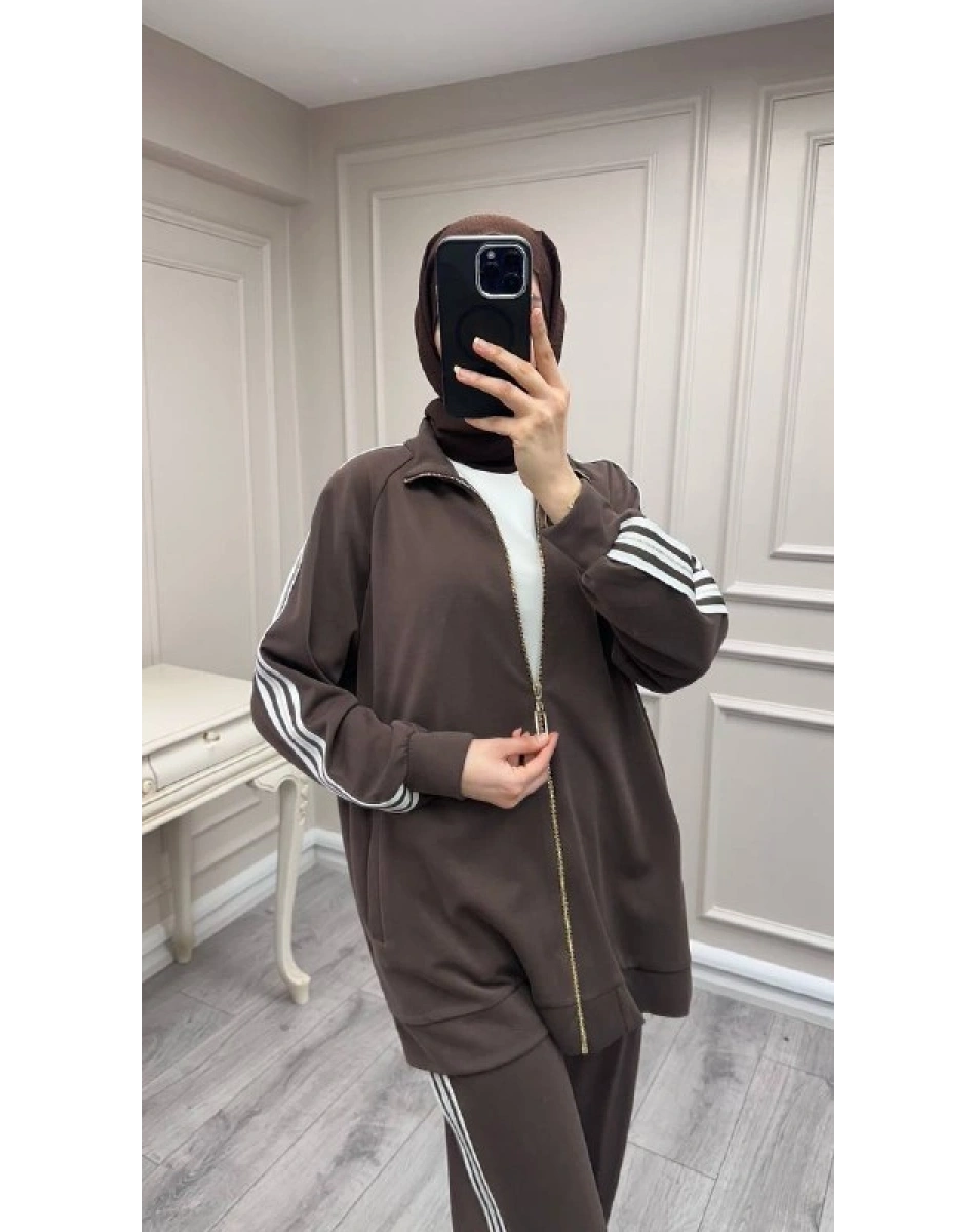 Nuss Triko 26Y1092 Kahve Şerit Detaylı Takım