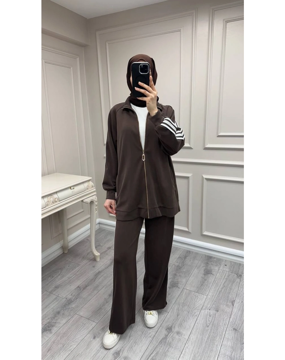 Nuss Triko 26Y1092 Kahve Şerit Detaylı Takım