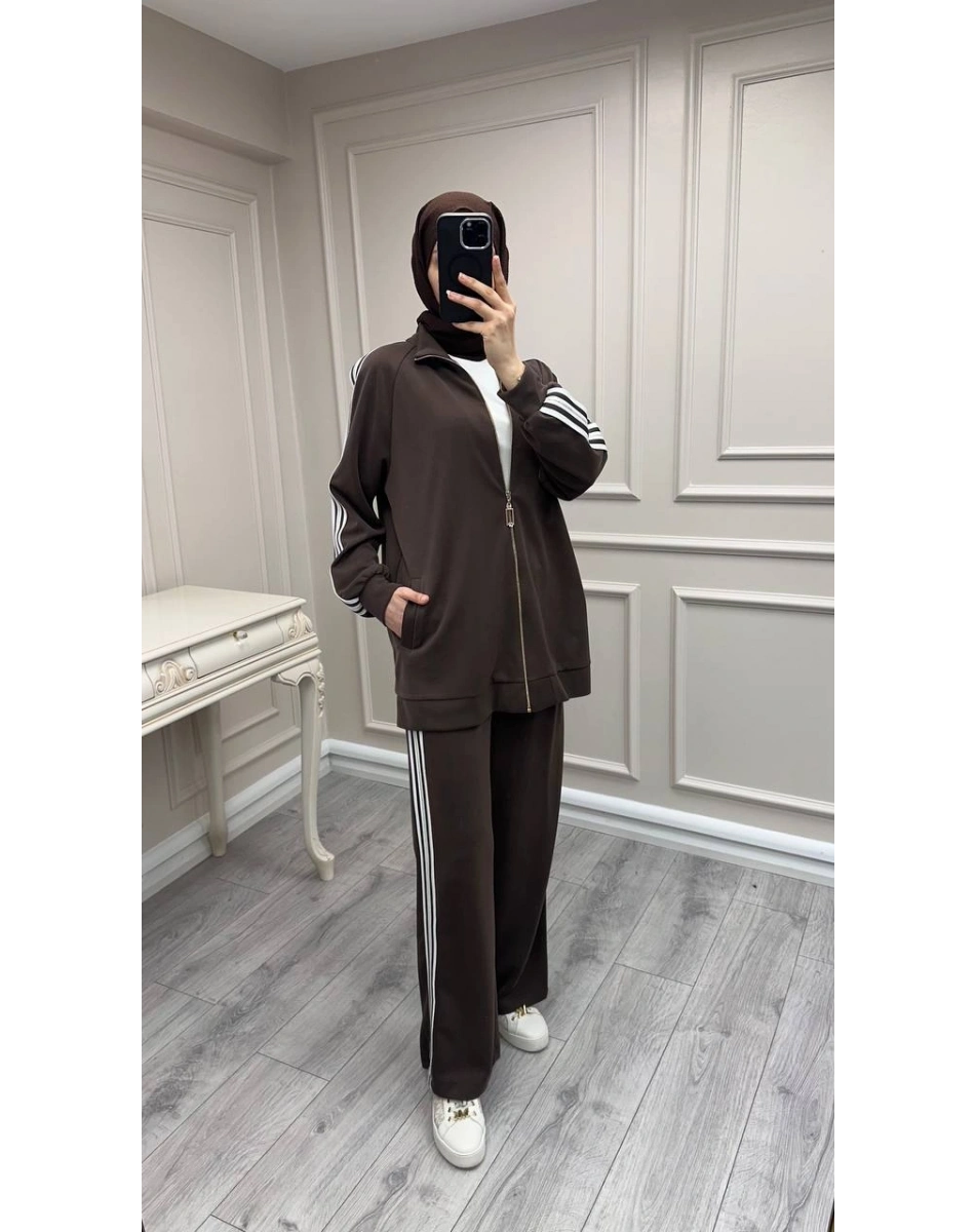 Nuss Triko 26Y1092 Kahve Şerit Detaylı Takım