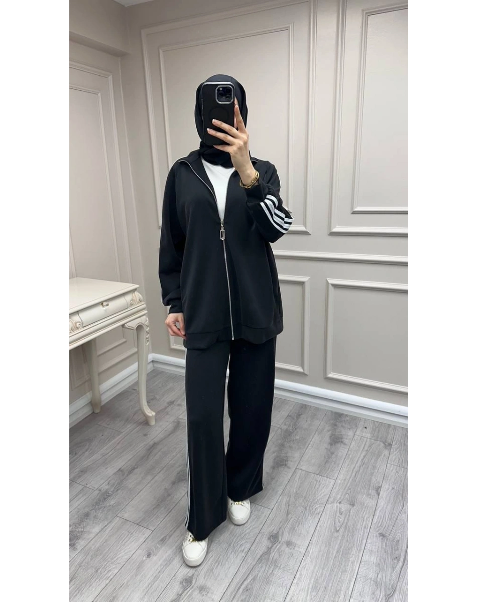 Nuss Triko 26Y1092 Siyah Şerit Detaylı Takım