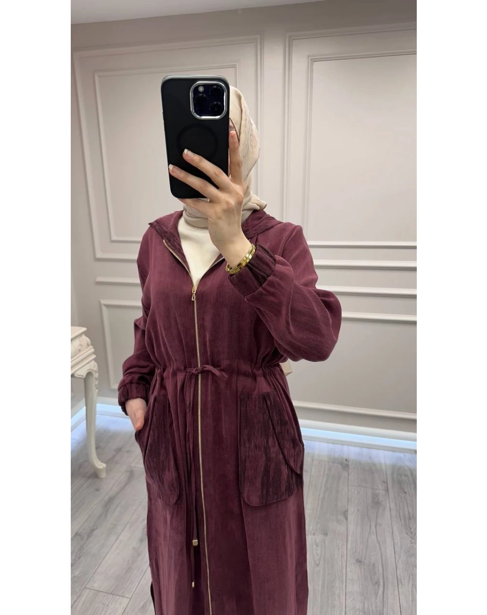 Hilay HLY0126K112.002 Mürdüm Nevada Jakar Garnili Uzun Kap