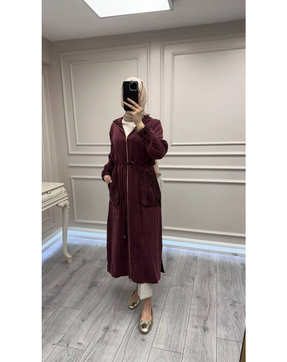 Hilay HLY0126K112.002 Mürdüm Nevada Jakar Garnili Uzun Kap