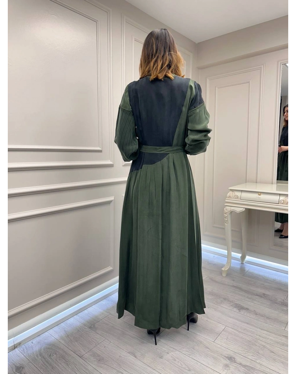 Misswhence 39801 Haki İki Renkli Elbise