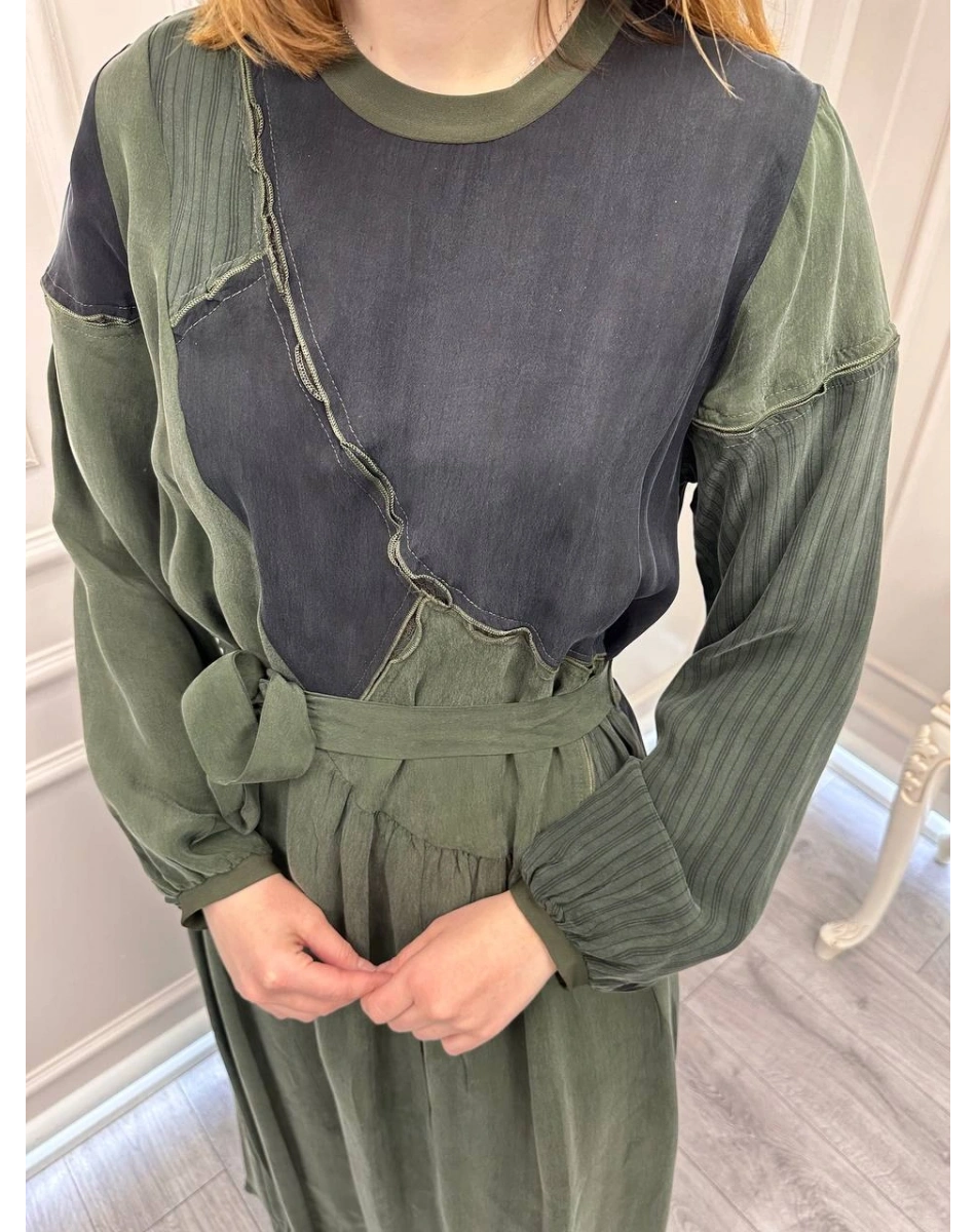 Misswhence 39801 Haki İki Renkli Elbise