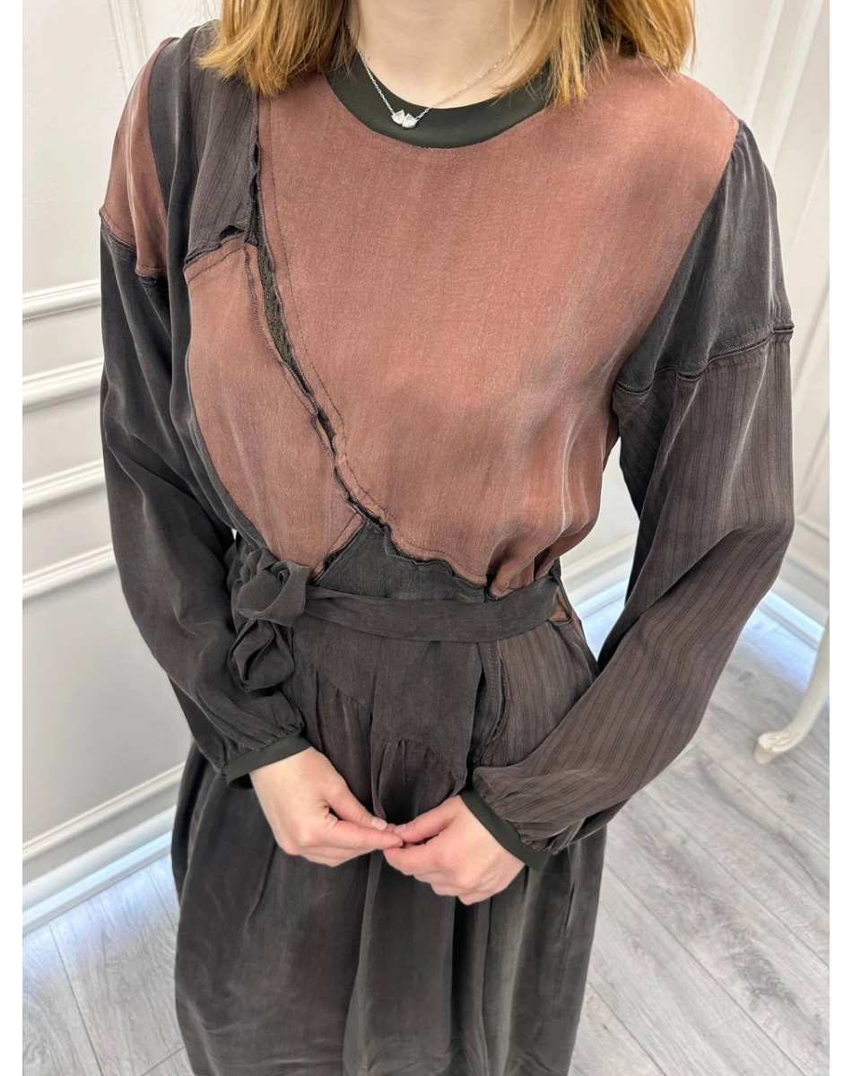 Misswhence 39801 Kahverengi İki Renkli Elbise