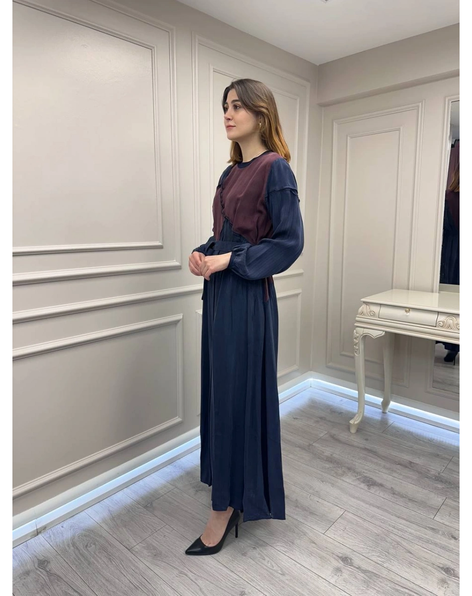 Misswhence 39801 Lacivert İki Renkli Elbise