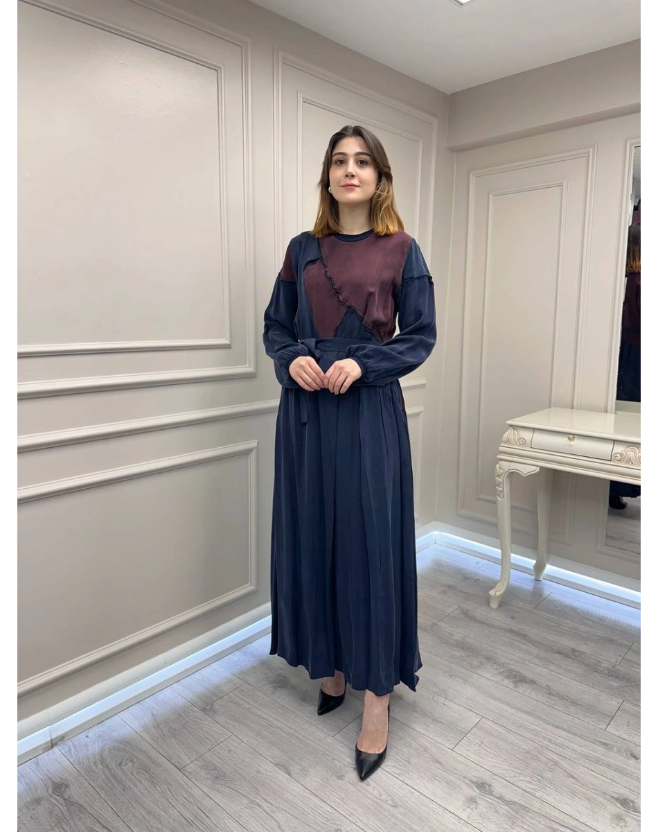 Misswhence 39801 Lacivert İki Renkli Elbise