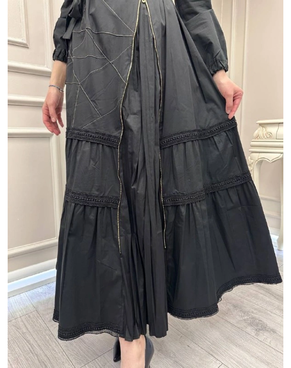 Misswhence 39807 Siyah Fermuar Ve Güpür Detaylı Elbise