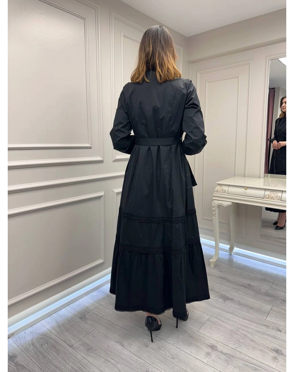 Misswhence 39807 Siyah Fermuar Ve Güpür Detaylı Elbise