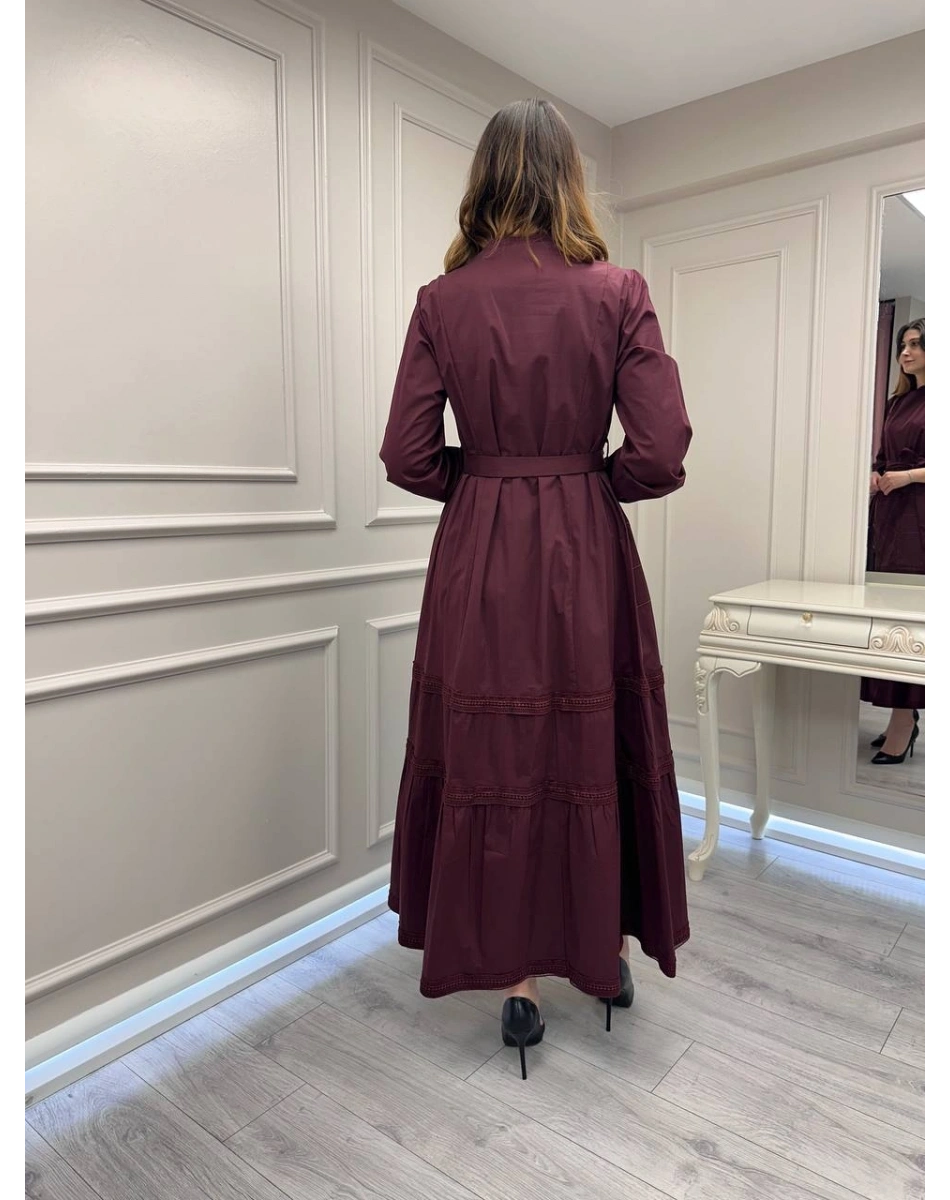 Misswhence 39807 Bordo Fermuar Ve Güpür Detaylı Elbise