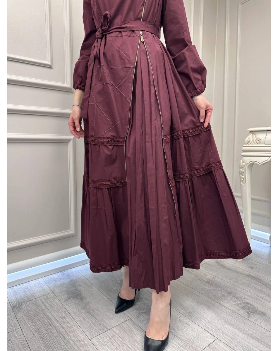 Misswhence 39807 Bordo Fermuar Ve Güpür Detaylı Elbise