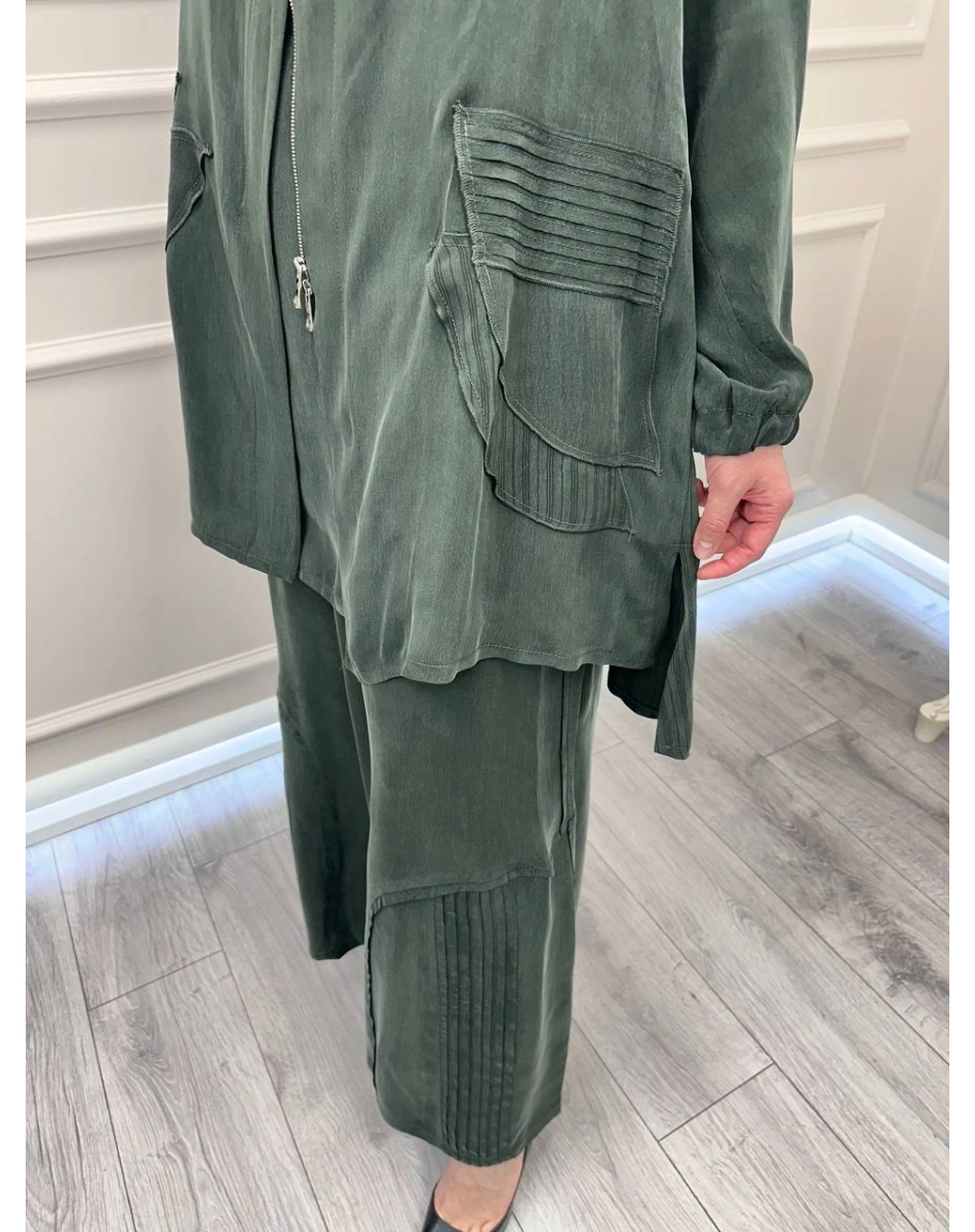 Misswhence 39208 Yeşil Tunik Arkası Yırtmaçlı Takım
