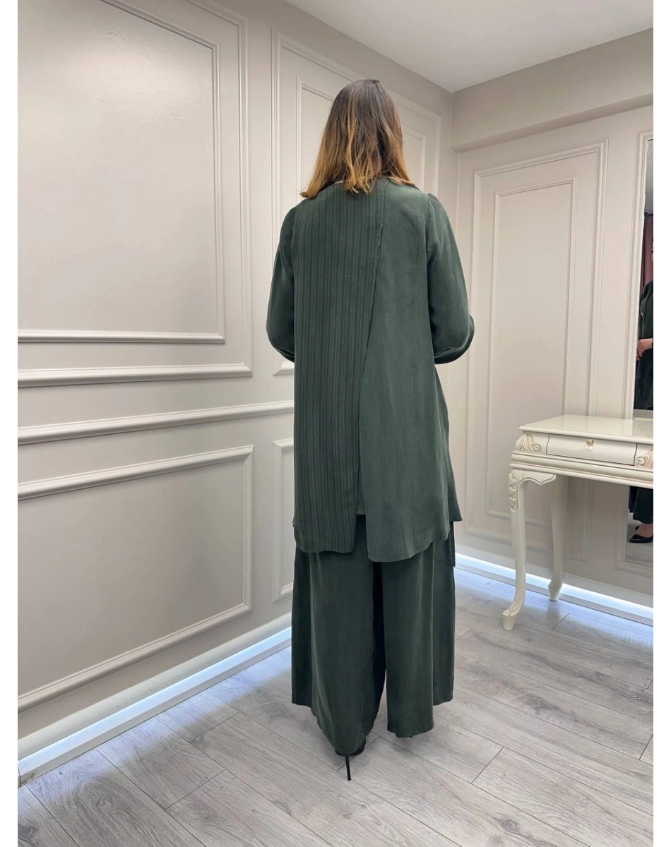 Misswhence 39208 Yeşil Tunik Arkası Yırtmaçlı Takım