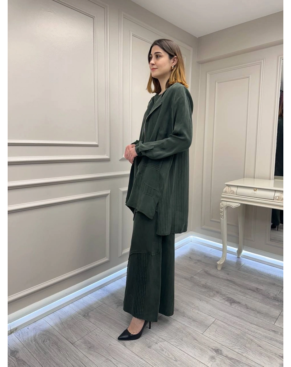 Misswhence 39208 Yeşil Tunik Arkası Yırtmaçlı Takım