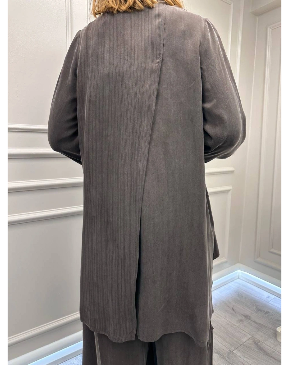 Misswhence 39208 Kahverengi Tunik Arkası Yırtmaçlı Takım