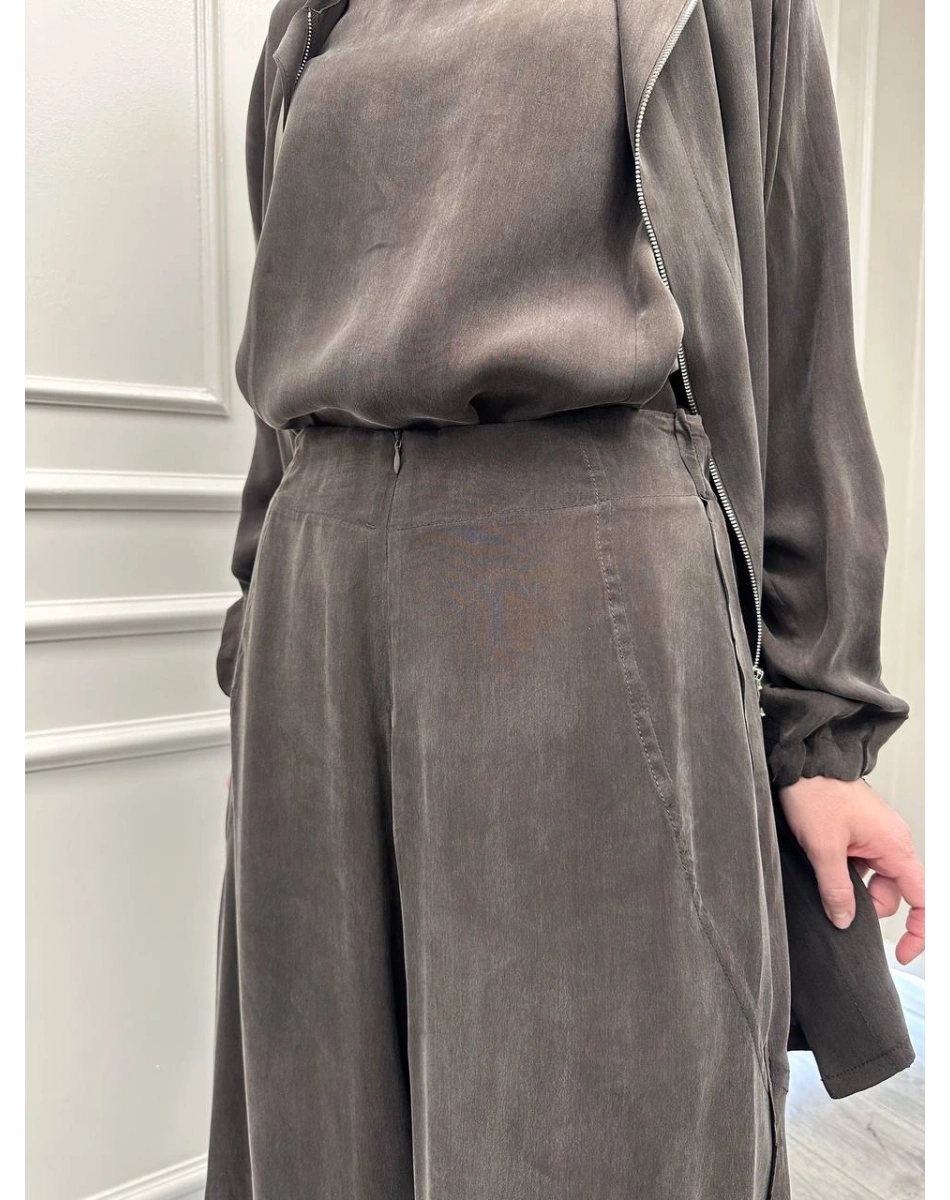 Misswhence 39208 Kahverengi Tunik Arkası Yırtmaçlı Takım