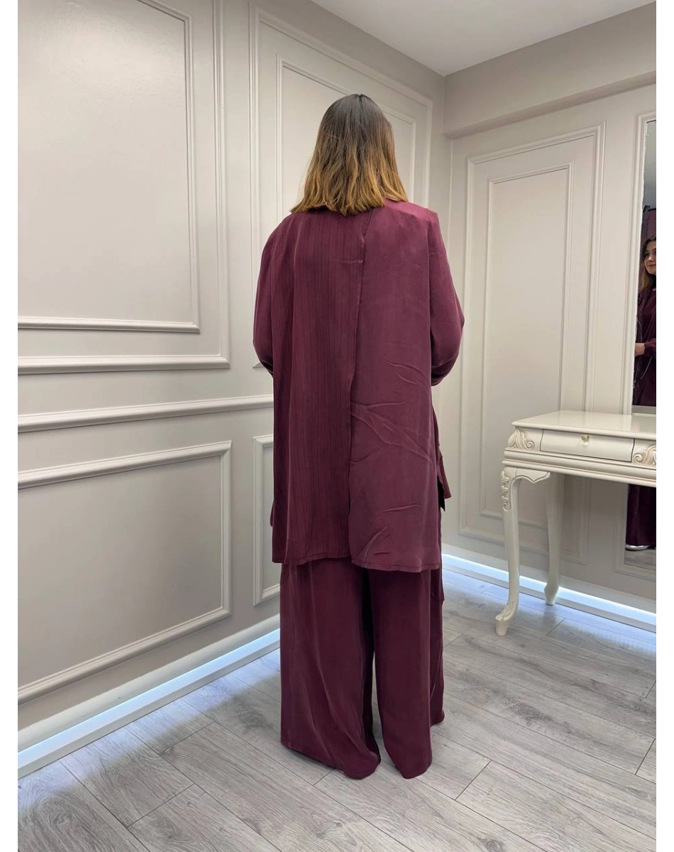 Misswhence 39208 Bordo Tunik Arkası Yırtmaçlı Takım