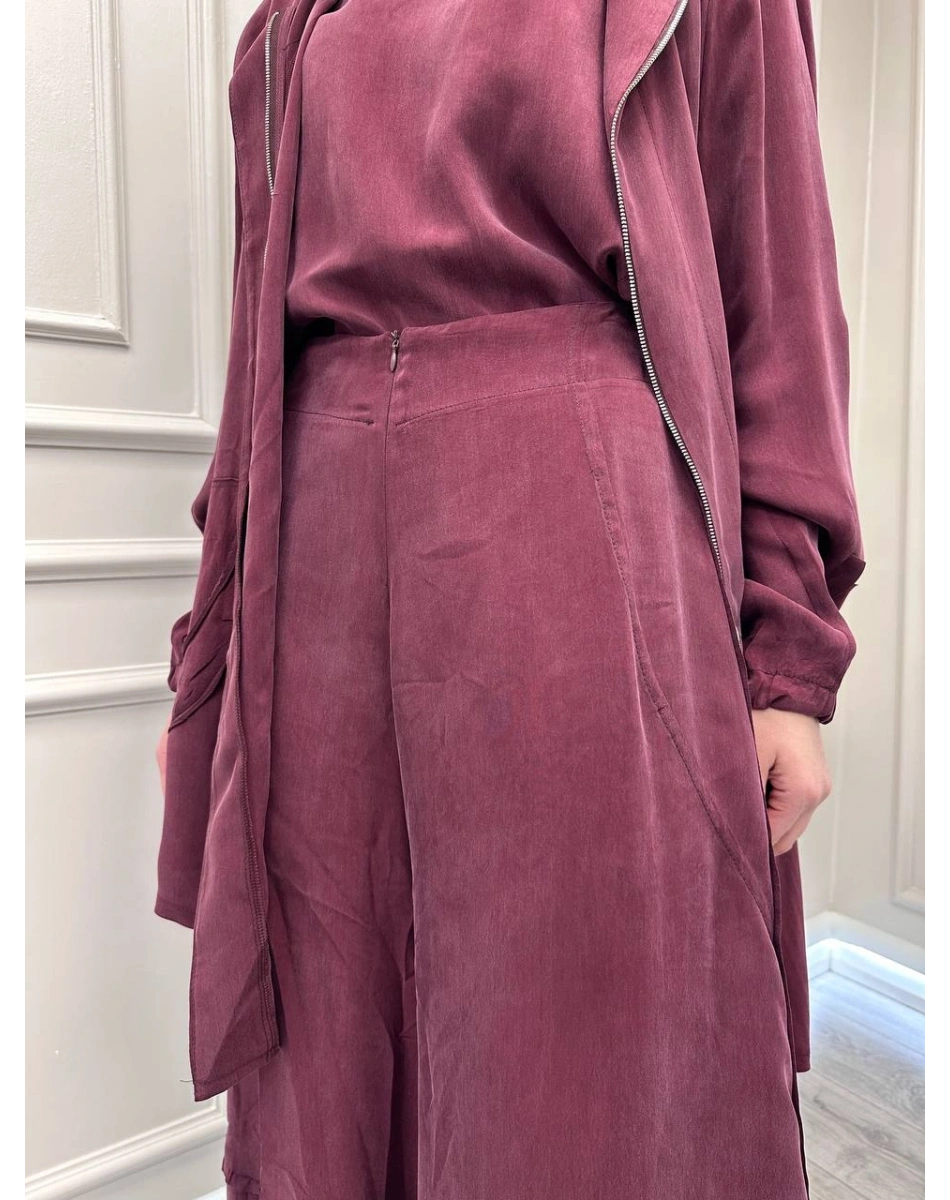Misswhence 39208 Bordo Tunik Arkası Yırtmaçlı Takım