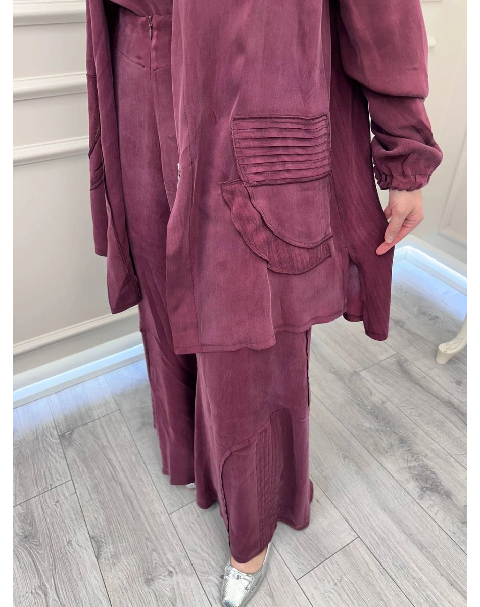 Misswhence 39208 Bordo Tunik Arkası Yırtmaçlı Takım